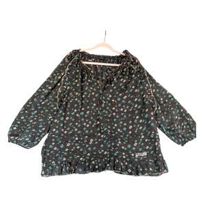 Lucky Brand Sheer Floral Boho Peasant Top XL